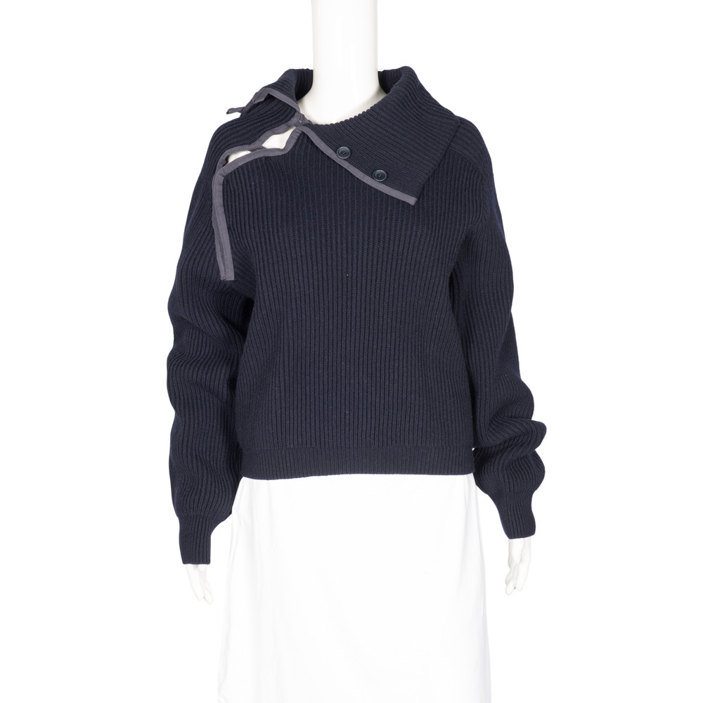 JACQUEMUS Navy Blue Wool Blend Cropped Sweater Size L
